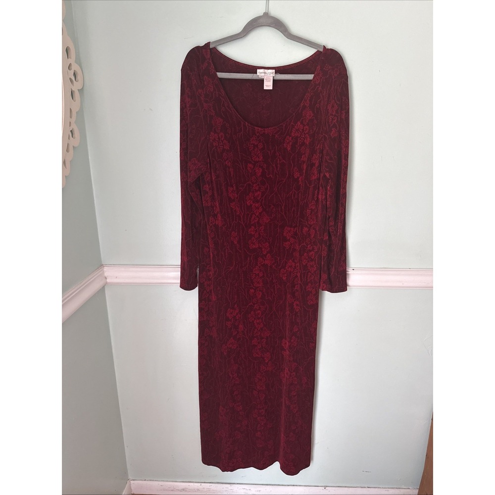 Coldwater Creek Dress Womens Large Red Floral Liquid Knit Long Sleeve Goth